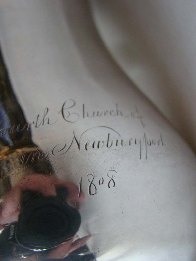A Rare pair of Silver Canns inscribed "The Fourth Church of Christ in Newburyport, 1808" made by Boston silversmith Jesse Churchill. — image 5